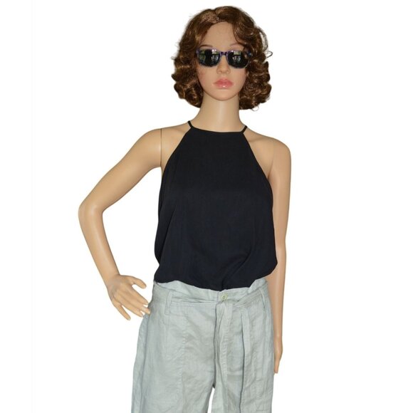 NWT Anthropologie Cloth and Stone Black High Neck Tank Size Petite XS Button Bac - Picture 1 of 8